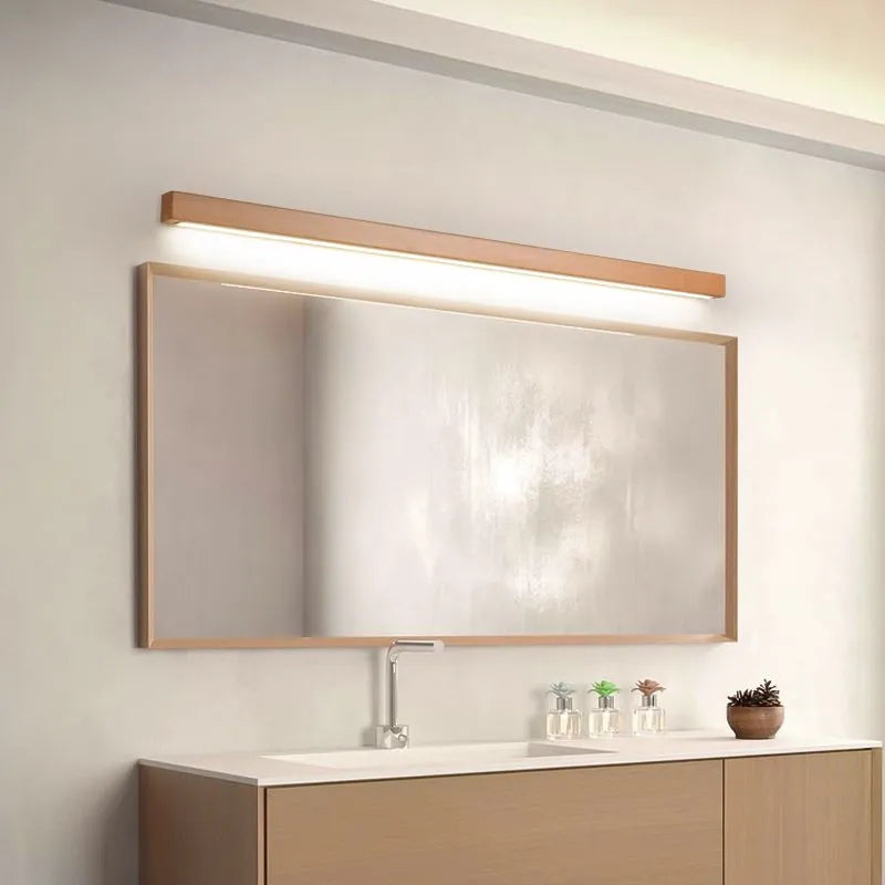 Muto Linear Mirror Wooden Front Vanity Wall Lamp - Neutral Decor