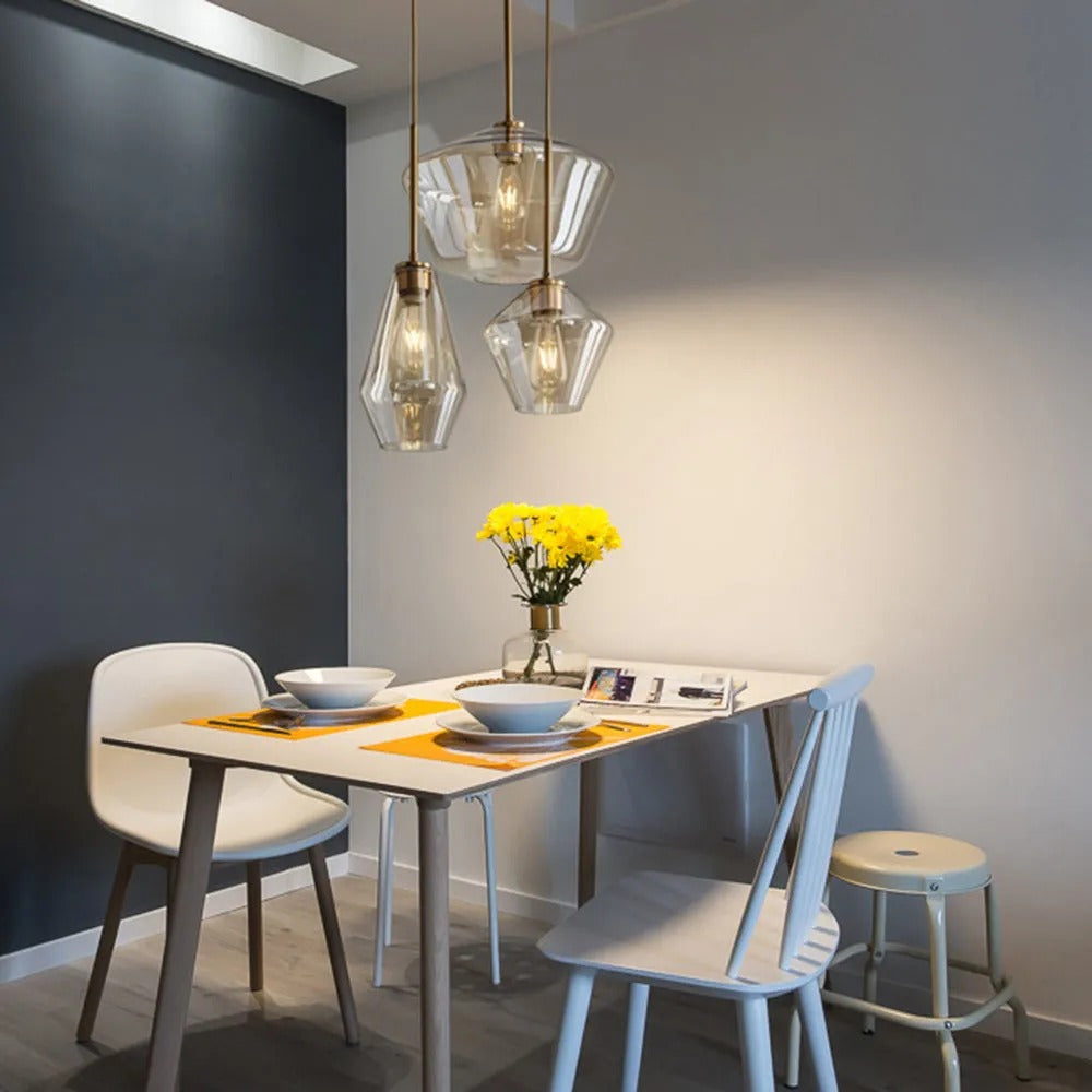 June Pendant Light Glass, Clear/Amber Diamond shape - Neutral Decor